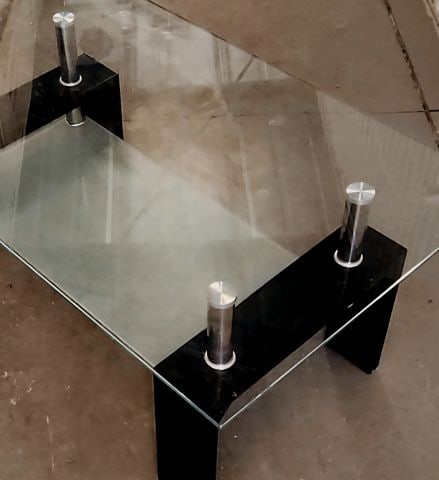 Hi-design modern clear glass and metal coffee table with frosted glass second shelf. - 2