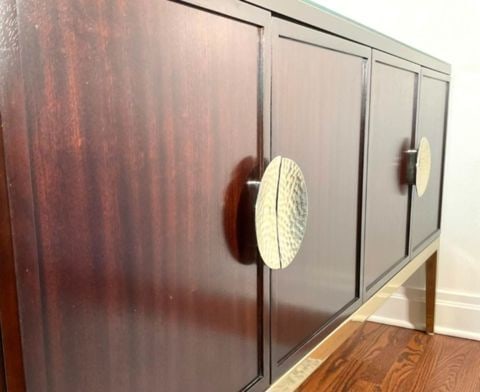 Luxury Hi-Design Bernhardt Jet Set Credenza-Sideboard w/ dark wood & polished gold finish metal base - 2