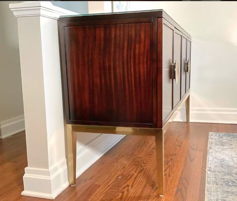 Luxury Hi-Design Bernhardt Jet Set Credenza-Sideboard w/ dark wood & polished gold finish metal base - 3