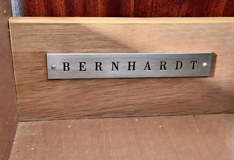 Luxury Hi-Design Bernhardt Jet Set Credenza-Sideboard w/ dark wood & polished gold finish metal base - 7