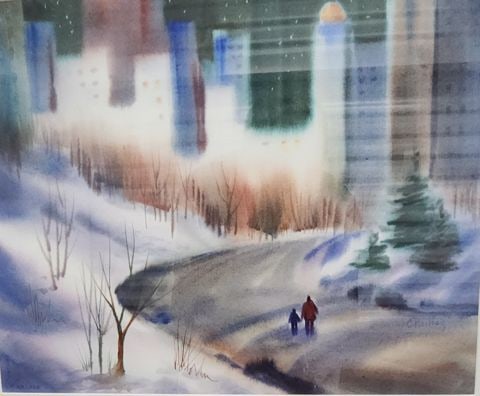 Carol Reilley, "A Winter Walk" Captivating Signed Impressionist Lithograph Framed under Glass - 2
