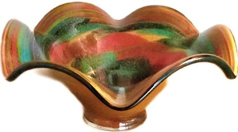 Distinctive vintage hand-blown art glass heavy designer bowl. Murano attribution. 16" Diam 10" h. - 3