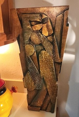 After Paul Evans large rare stunning mid-century carved hand-painted sculptural wood vase 24Hx12Wx6D - 2