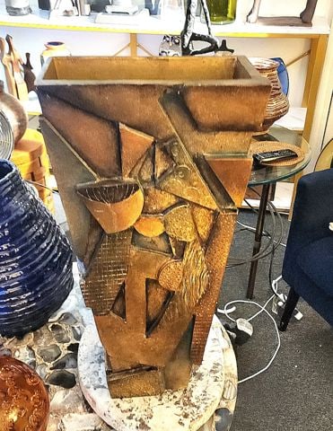 After Paul Evans large rare stunning mid-century carved hand-painted sculptural wood vase 24Hx12Wx6D - 4