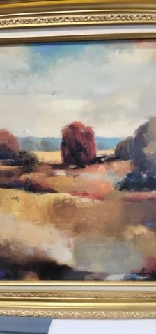 Bold 30x40 vintage impressionist landscape oil painting w/ vibrant colors & texture in guilded frame - 2