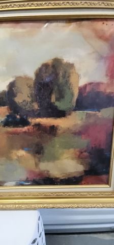 Bold 30x40 vintage impressionist landscape oil painting w/ vibrant colors & texture in guilded frame - 5