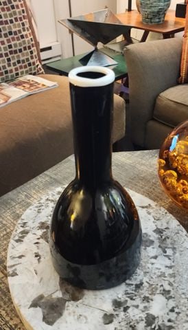 Vintage hand-blown 12"x 6" art glass vase w/ striking black & white composition. (Pontil on bottom.) - 4
