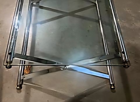 Vintage Mid-Century Modern Designer Chrome and Glass Coffee Table w/ brass accents. - 5
