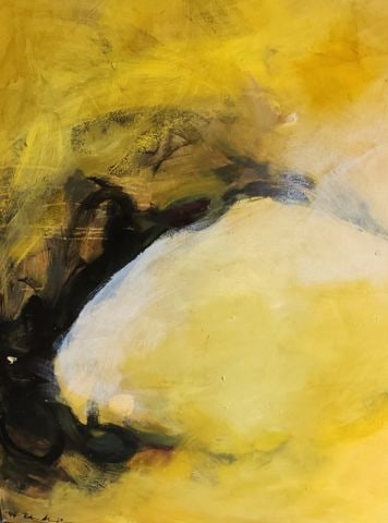 Large dramatic abstract oil painting w/ rich textured impasto imagery.. Signed. Circa '94. 48"x 72" - 3
