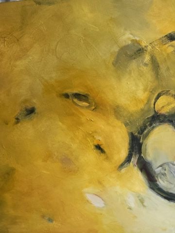 Large dramatic abstract oil painting w/ rich textured impasto imagery.. Signed. Circa '94. 48"x 72" - 4