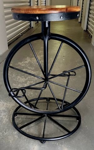 Fantastic vintage handmade iron unicycle style bar stool w/ wooden seat. Perfect for kitchen or den. - 4