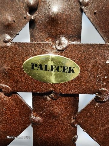 PALECEK rare large handcrafted vintage brutalist wall sculpture w/ woven metal design & rust patina. - 3