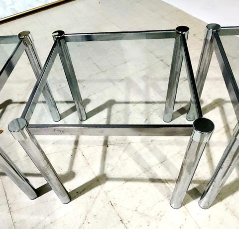 In the style of Milo Boughman, Mid-Century rare set of 3 Designer Glass and Chrome Nesting Tables - 4