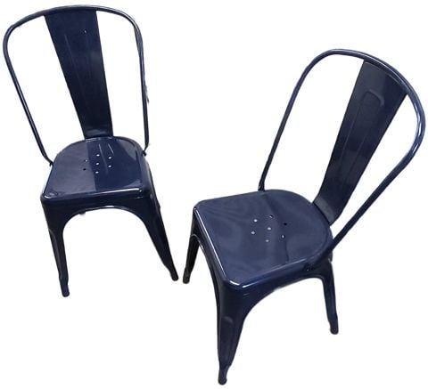 Replica Pair of Navy Blue Industrial Style Classic 1934 Tolix Marais Steel Cafe or Side Chairs - 3