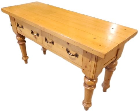 Magnificent Late 20th Century Solid English Pine Large-Scale Harvest Console Table w/ 3-Drawers - 4