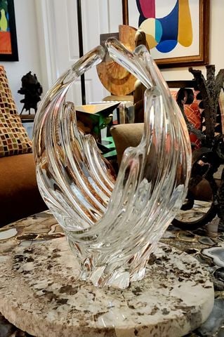 Large vintage Vannes Le Chatel sculptural crystal glass centerpiece bowl made in FranceLarge vintage - 4