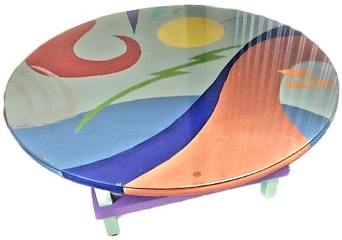 Vintage Designer Memphis Style (44" Diameter) Abstract Hand-Painted Art Coffee Table w/ Glass Top - 4