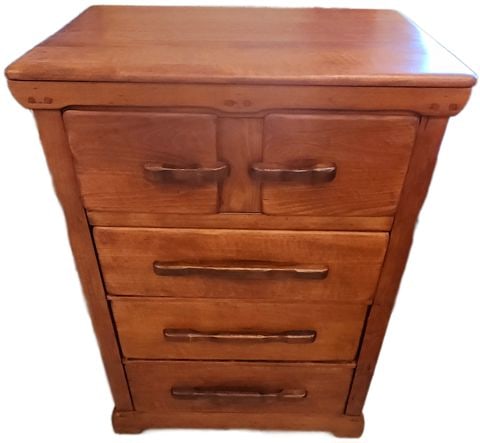 Antique Cushman Colonial Creations Maple 5-Drawer Hi-Boy Dresser w/ Rare Wide Scalloped Pulls. - 2