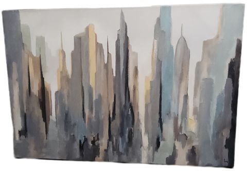 Abstract Impressionist 48x60 Giclee Print Painting on Canvas titled Midtown Skyline by Gregory Lang. - 2