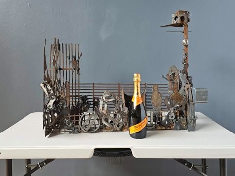 Alfred DiMaio “Securing the Border II” Brutalist Torched Steel Welded Sculpture. 33W x - 3