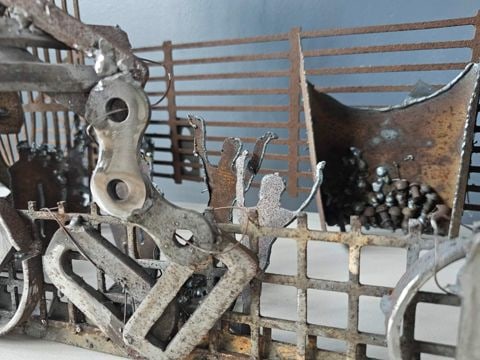 Alfred DiMaio “Securing the Border II” Brutalist Torched Steel Welded Sculpture. 33W x - 5