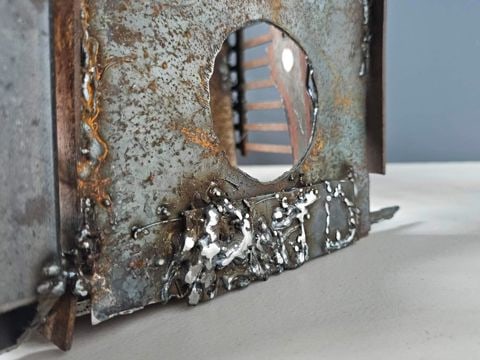 Alfred DiMaio “Securing the Border II” Brutalist Torched Steel Welded Sculpture. 33W x - 6