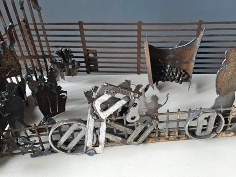Alfred DiMaio “Securing the Border II” Brutalist Torched Steel Welded Sculpture. 33W x - 8