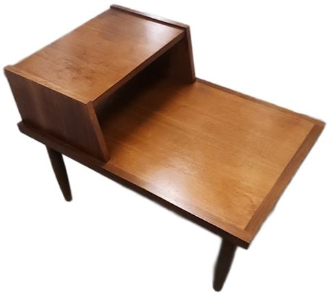 Pair of Vintage Mid-Century Modern "American of Martinsville" Walnut Two-Tone Step-Up Side Tables. - 3