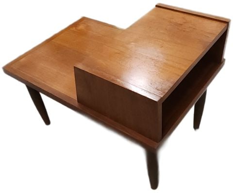 Pair of Vintage Mid-Century Modern "American of Martinsville" Walnut Two-Tone Step-Up Side Tables. - 4