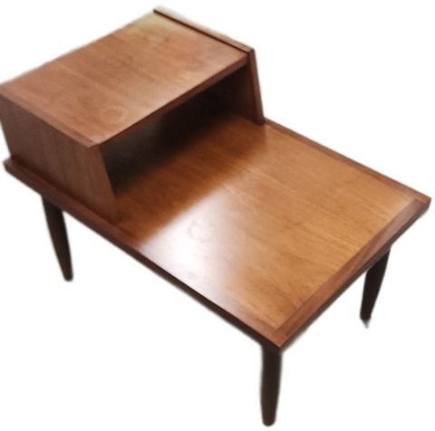 Pair of Vintage Mid-Century Modern "American of Martinsville" Walnut Two-Tone Step-Up Side Tables. - 6