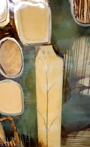 Vintage bold mid-century mixed media oil painting on board w/ enamel lacquer finish. 30" x 30" - 3