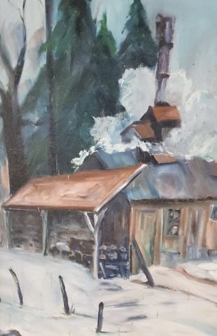 Captivating mid-century impressionist oil painting of snow covered country landscape. Signed.1970s - 4