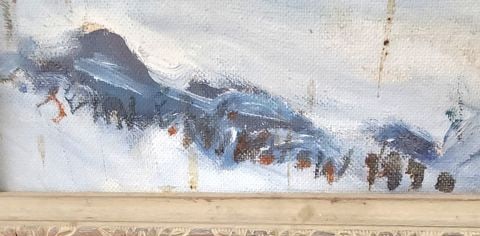 Captivating mid-century impressionist oil painting of snow covered country landscape. Signed.1970s - 6