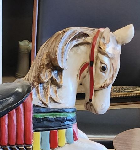Collectible vintage folk art carved hand-painted wood carousel horse statue w/ vibrant colors. 12x15 - 3