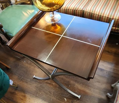Vintage Klasseur International Designer Deco-Style Wood and Metal Large Accent Table - 2