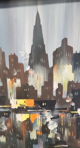 Edgar Stareck Original 1962 Abstract Impressionist NY Skyline Oil Painting on Board. Signed. - 2
