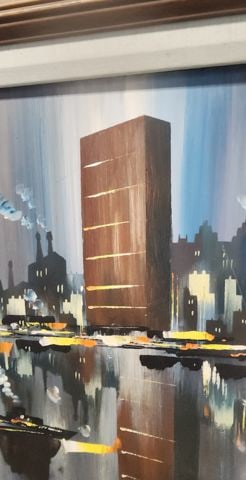 Edgar Stareck Original 1962 Abstract Impressionist NY Skyline Oil Painting on Board. Signed. - 3