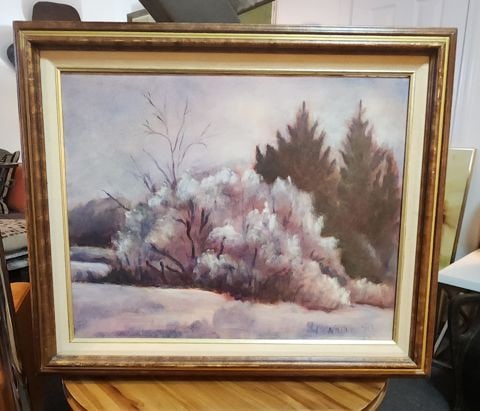 Donahue, 21"x 25" Masterful Impressionist Winter Landscape Original Oil Painting. Signed. Circa 1990 - 2
