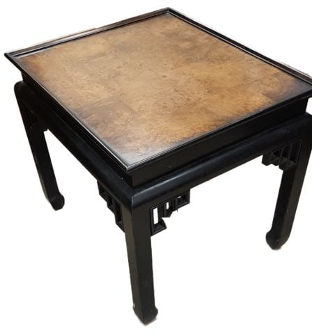 Pair of Mid-Century (22Wx26Dx22H) Chinese Themed Authentic Ethan Allen Side Tables w/ Burl Wood Tops - 2