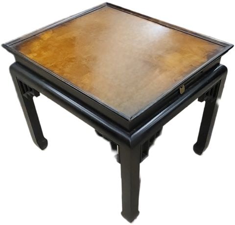 Pair of Mid-Century (22Wx26Dx22H) Chinese Themed Authentic Ethan Allen Side Tables w/ Burl Wood Tops - 3