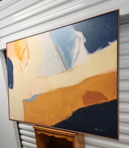 Striking Impasto-Style Embellished Giclee Abstract Print Painting "Golden Gate" by Pamela Munger. - 3