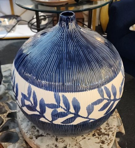 Large Fabulous Designer Hand-Painted Textured Hi-Gloss Ceramic Art Vase. 12" Diamater x 13"H - 2