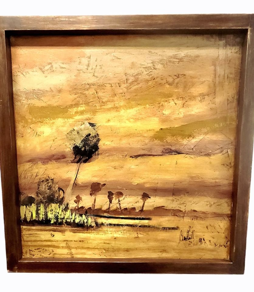 Superb vintage 40x40 giclee impressionist rural landscape painting w/ hand-painted impasto elements (1 of 6)