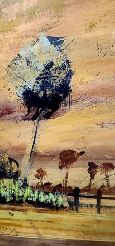 Superb vintage 40x40 giclee impressionist rural landscape painting w/ hand-painted impasto elements - 2