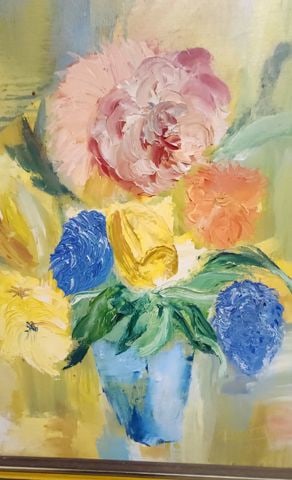 Vibrant Original Mid-Century Impasto-Style Floral Still Life Oil Painting. Signed. Circa '74. - 2