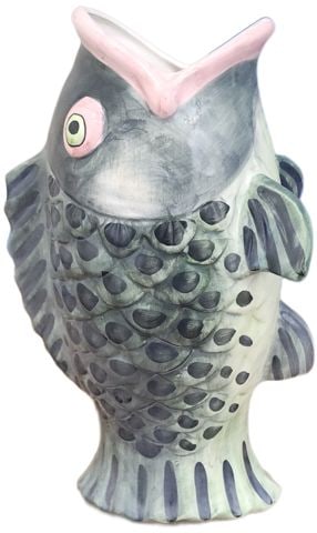 Vintage folk art rare hand-painted ceramic Gluggle fish pitcher jug. - 4