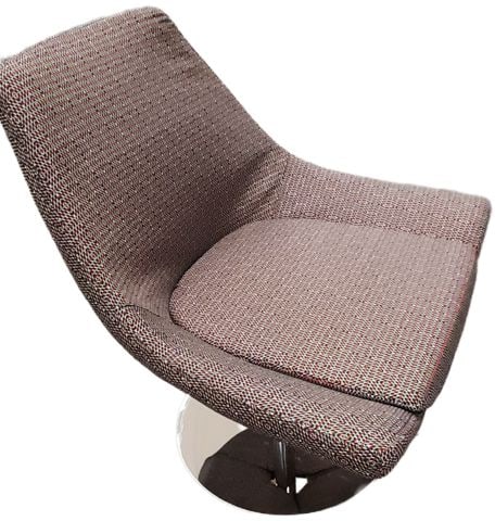 1 Chair/ 2 Personalities. MCM swivel accent side chair w/ heavy chrome base & vibrant 70s fabric. - 7