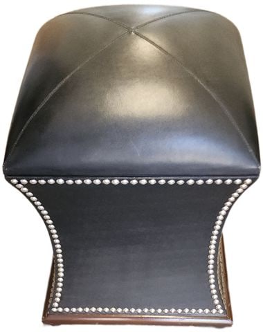 Stylish vintage leather storage ottoman or footstool w/nail head trim and wood base. - 2