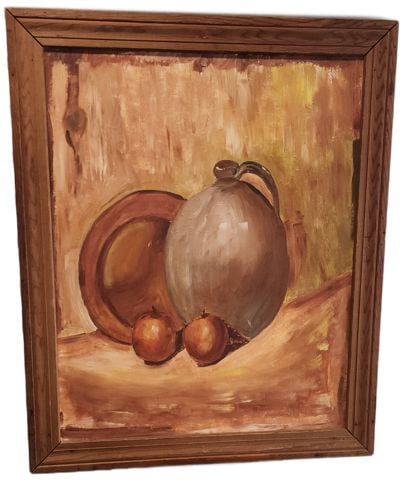 Vintage 36x40 still life oil painting on board. Rich texture. Great for a country or rustic dé - 2