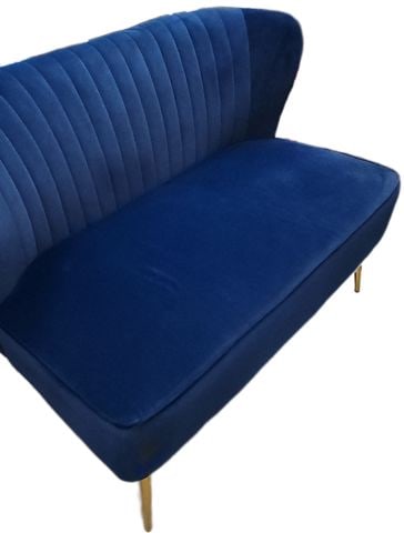 Designer Modern Version of Hollywood Regency Deco Style Blue Velvet Settee w/ Tapered Brass Legs - 3